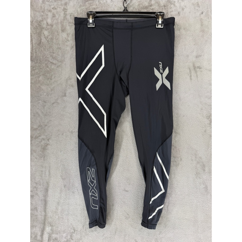 2XU Mens Compression Tights Black Silver Graphic Athletic Leggings Size L‎